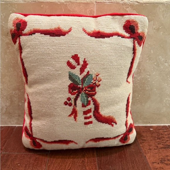 Vintage Steinwinder Enterprise Inc. Christmas Needlepoint Pillow, Candy Cane - Picture 1 of 4